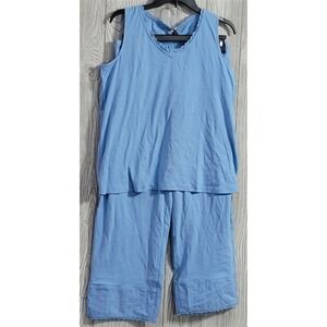 NWOT WinterSilks Cotton & Lace Eyelet Sleeveless Pajama Lounge Set M Blue #84672